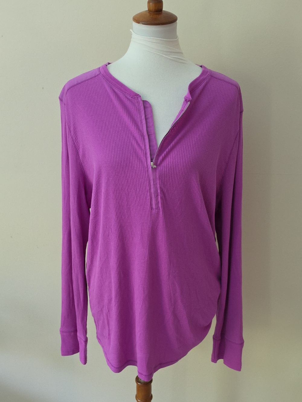 Lauren Ralph Lauren Women’s Ribbed Henley Top - Violet Brand New